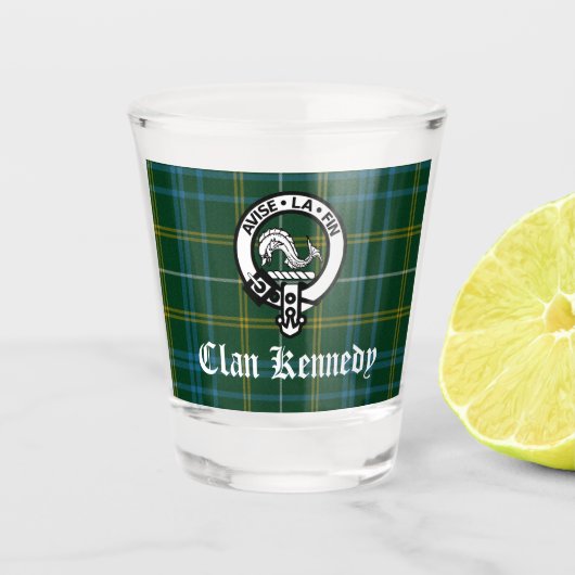 Clan Kennedy Wappen Tartan Schnapsglas (Vorderseite)