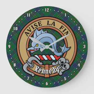 Clan Kennedy Wappen über Tartan Große Wanduhr