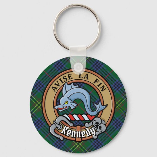 Clan Kennedy Wappen über Tartan Schlüsselanhänger (Vorderseite)