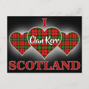 Clan Kerr I Love Scotland Tartan Herz Postkarte