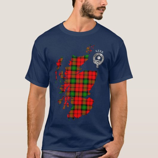 Clan Kerr Tartan Map & Wappen T - Shirt (Vorderseite)