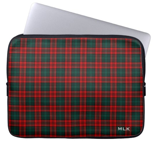 Clan Kerr Tartan Red and Green Kariert Mit Monogra Laptopschutzhülle (Vorderseite)