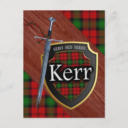 Clan Kerr Tartan Sword & Shield Postkarte (Vorderseite)
