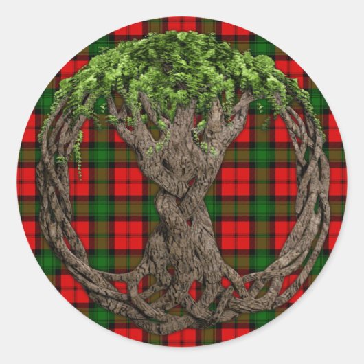 Clan Kerr Tartan und keltischer Baum des Lebens Runder Aufkleber (Vorderseite)