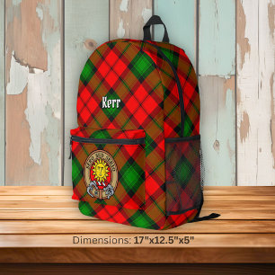 Clan Kerr Wappen über Tartan Bedruckter Rucksack