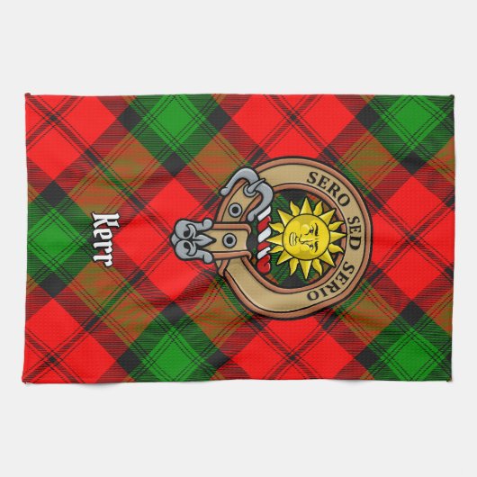Clan Kerr Wappen über Tartan Geschirrtuch (Horizontal)