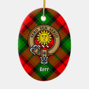 Clan Kerr Wappen über Tartan Keramik Ornament