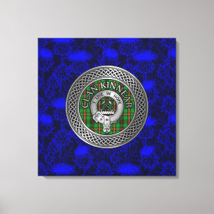 Clan Kinnear Wappen & Tartan Knot on Thistle Leinwanddruck