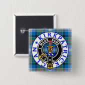 CLAN KIRKPATRICK CREST on TARTAN SQUARE Button (Vorne & Hinten)