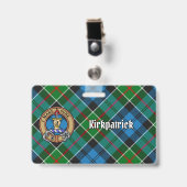 Clan Kirkpatrick Wappen über Tartan Ausweis (Vorderseite mit Clip)
