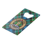 Clan Kirkpatrick Wappen über Tartan Geldbeutel Flaschenöffner (Vorderseite Schrägansicht)