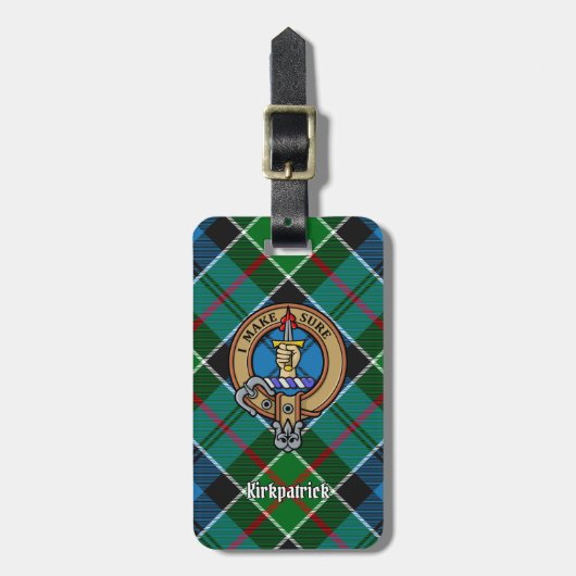 Clan Kirkpatrick Wappen über Tartan Gepäckanhänger (Vorderseite vertikal)