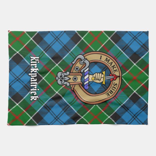 Clan Kirkpatrick Wappen über Tartan Geschirrtuch (Horizontal)
