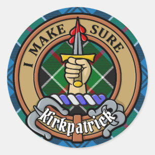 Clan Kirkpatrick Wappen über Tartan Runder Aufkleber