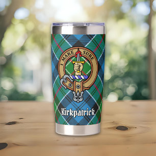 Clan Kirkpatrick-Wappen über Tartan Thermobecher