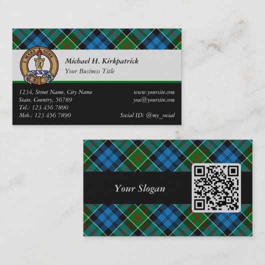 Clan Kirkpatrick Wappen über Tartan Visitenkarte (Vorne/Hinten)
