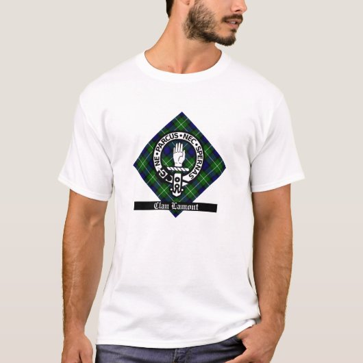 Clan Lamont Wappen Abzeichen & Tartan T-Shirt (Vorderseite)