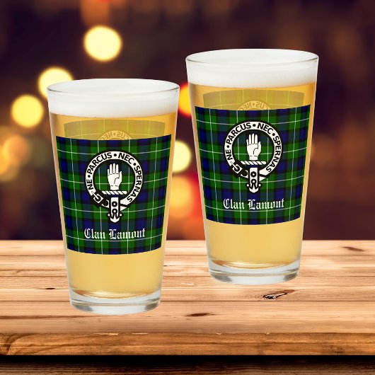 Clan Lamont Wappen Abzeichen und Tartan Glas