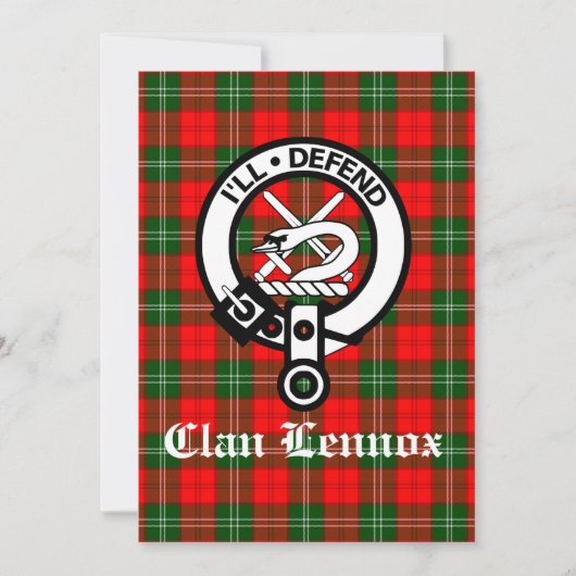 Clan Lennox Wappen Abzeichen & Tartan Gruß Karte (Vorderseite)