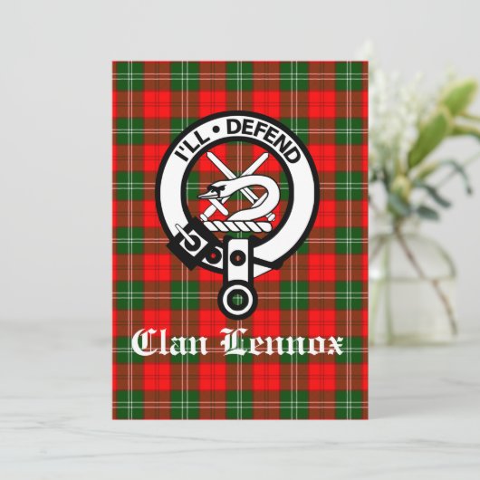 Clan Lennox Wappen Abzeichen & Tartan Gruß Karte (Stehend Vorderseite)