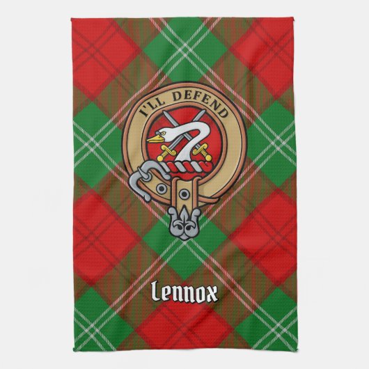 Clan Lennox Wappen über Tartan Geschirrtuch (Vertikal)