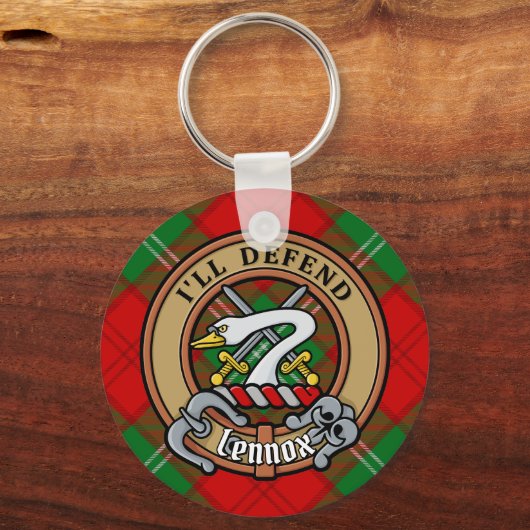 Clan Lennox Wappen über Tartan Schlüsselanhänger (Vorderseite)