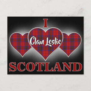 Clan Leslie I Liebe Scotland Red Tartan Herzan Postkarte