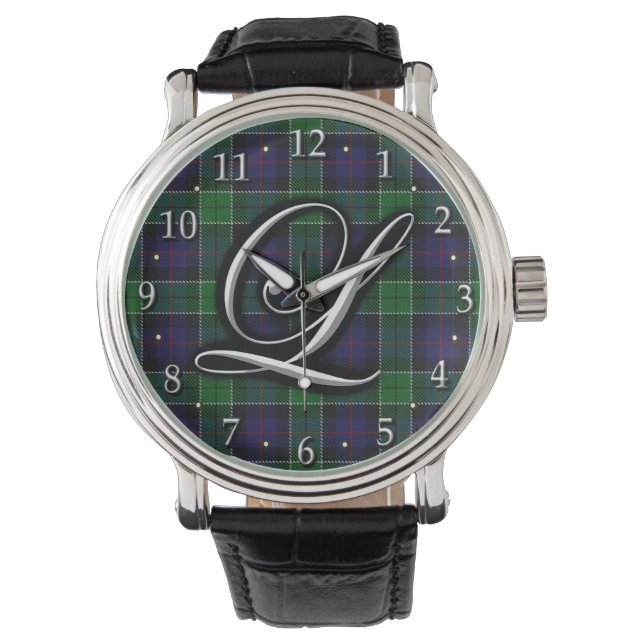 Clan Leslie Letter L Monogram Hunting Tartan Armbanduhr (Vorderseite)