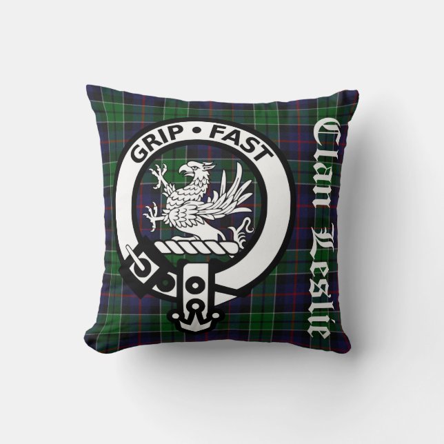 Clan Leslie Wappen Abzeichen & Tartan Kissen (Vorderseite)