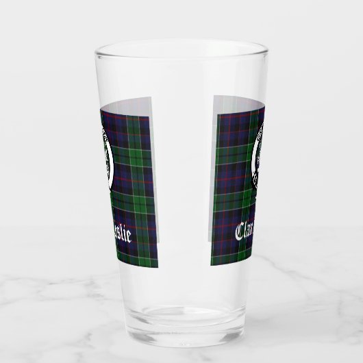 Clan Leslie Wappen Abzeichen und Tartan Glas (Links)