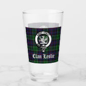 Clan Leslie Wappen Abzeichen und Tartan Glas (Vorderseite)