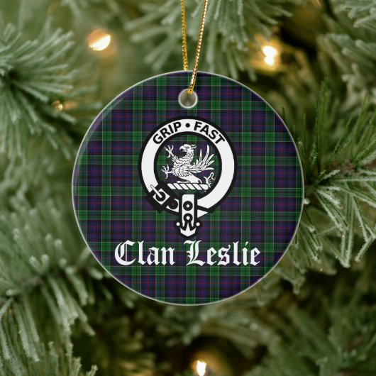 Clan Leslie Wappen Abzeichen und Tartan Keramik Ornament (Baum)