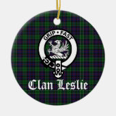 Clan Leslie Wappen Abzeichen und Tartan Keramik Ornament (Vorne)