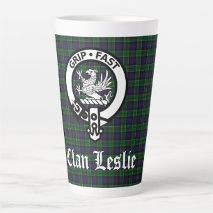 Clan Leslie Wappen Abzeichen und Tartan Milchtasse