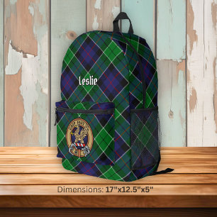 Clan Leslie-Wappen über Hunting Tartan Bedruckter Rucksack