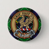 Clan Leslie Wappen über Jagd Tartan Button (Vorderseite)