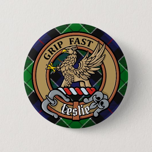 Clan Leslie Wappen über Jagd Tartan Button (Vorderseite)