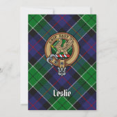 Clan Leslie Wappen über Jagd Tartan Einladung (Rückseite)