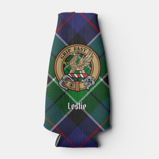 Clan Leslie Wappen über Jagd Tartan Flaschenkühler (Vorderseite)