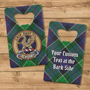 Clan Leslie Wappen über Jagd Tartan Geldbeutel Flaschenöffner