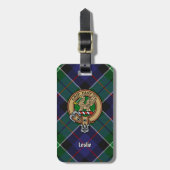 Clan Leslie Wappen über Jagd Tartan Gepäckanhänger (Vorderseite vertikal)