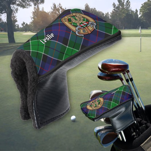 Clan Leslie Wappen über Jagd Tartan Golf Headcover