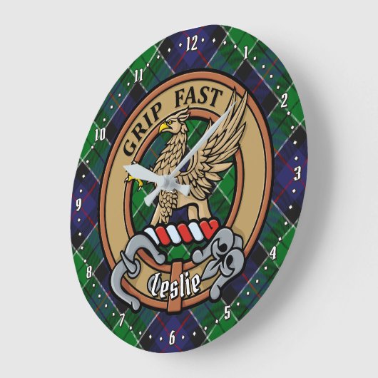 Clan Leslie Wappen über Jagd Tartan Große Wanduhr (Winkel)