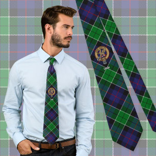 Clan Leslie Wappen über Jagd Tartan Krawatte