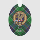 Clan Leslie Wappen über Jagd Tartan Ornament (Vorderseite)