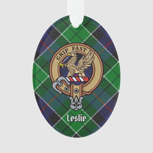 Clan Leslie Wappen über Jagd Tartan Ornament (Vorderseite)
