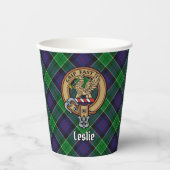 Clan Leslie Wappen über Jagd Tartan Pappbecher (Vorderseite)