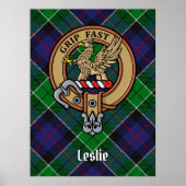 Clan Leslie Wappen über Jagd Tartan Poster (Vorne)