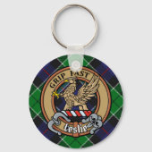 Clan Leslie Wappen über Jagd Tartan Schlüsselanhänger (Vorderseite)