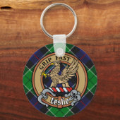 Clan Leslie Wappen über Jagd Tartan Schlüsselanhänger (Vorderseite)